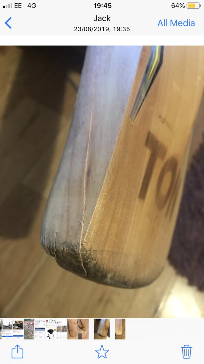RampCricket's tweet photo. A nice TON bat done. Crack both sides of the toe, glued, clamped, sanded, new grip, anti scuff sheet and edging tape. #alwaysworking #neverresting #returningcustomer @olgou0 https://t.co/3RL5lEse8q