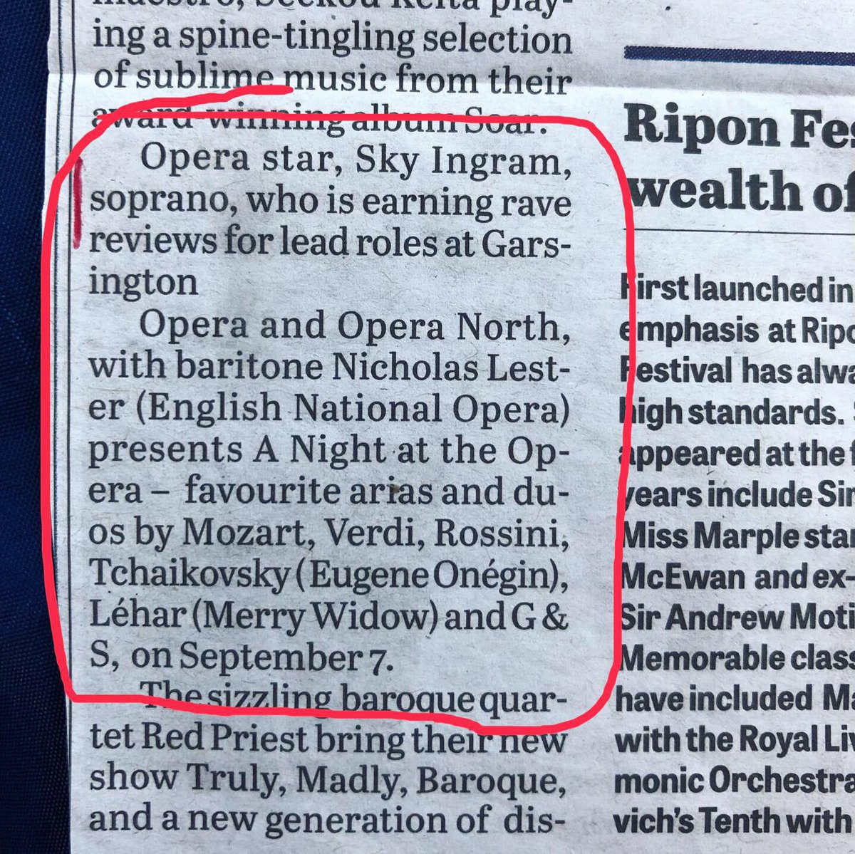 Sky_Ingram's tweet photo. Itโs gonna be craziness and laughter and seriousness and magical music-making at the @riponfestival with @LesterNicholas and @sarmstrongpiano
๐ถ๐๐ถ๐๐ถ #riponfestival #opera #skyingram #nicholaslester #samarmstrong https://t.co/ri4esaYBt6
