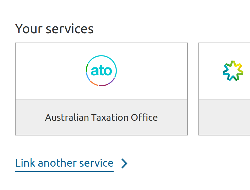 Screenshot of my.gov.au, showing the Australian Taxation Office button under Your services.