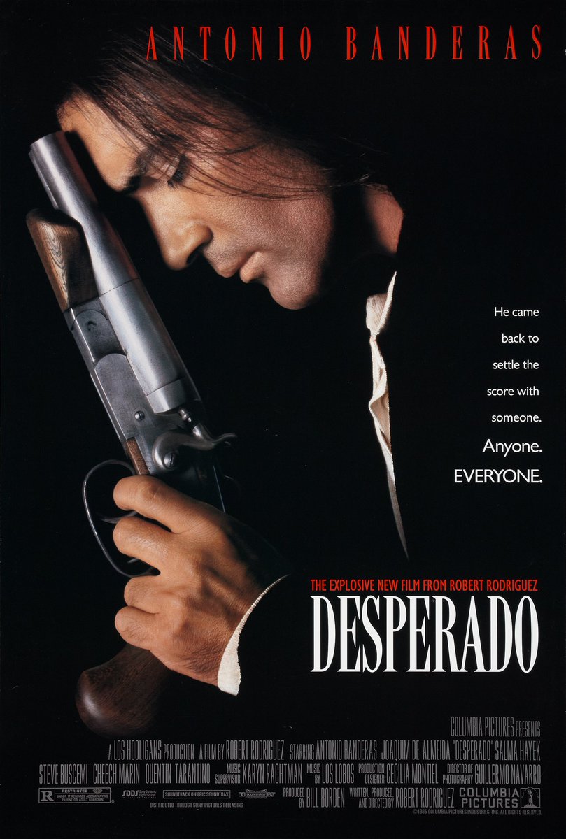 FilmNewsNos's tweet photo. 🎬MOVIE HISTORY: 24 years ago today, August 25, 1995, the movie ‘Desperado’ opened in theaters!
#AntonioBanderas #JoaquimDeAlmeida @salmahayek #SteveBuscemi #CheechMarin #QuentinTarantino #CarlosGomez #TitoLarriva #DannyTrejo #CarlosGallardo #AngelAviles https://t.co/QDBPuaktxR