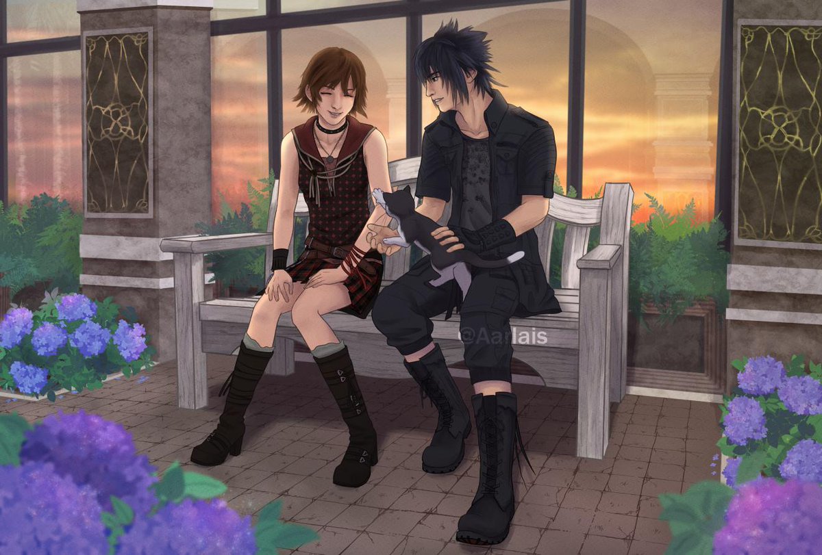 Aarlais's tweet photo. @atyoursidezine Last but not least! The postcard I painted for the @atyoursidezine~

Not sure how old this cat would be at this point, but wanted to revisit elements that were in episode 3 of FFXV's Brotherhood anime 👀

I love Iris so much aaaaaaa she &amp; Noctis have such a cute friendship ;O; https://t.co/OyTxDAatyu
