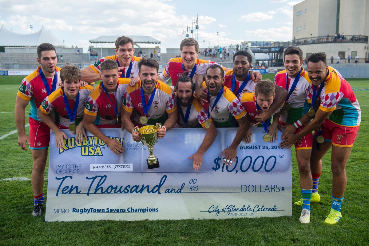 Last and certainly not least congratulations to the <a href="/RamblinJesters/">The Jesters</a> winning the 2019 #RugbyTown7s Cup Final and $10,000!! Thank you to Marlborough Compeed 7s for and outstanding run in the tournament!
#RugbyTownUSA #ChampagneRugby