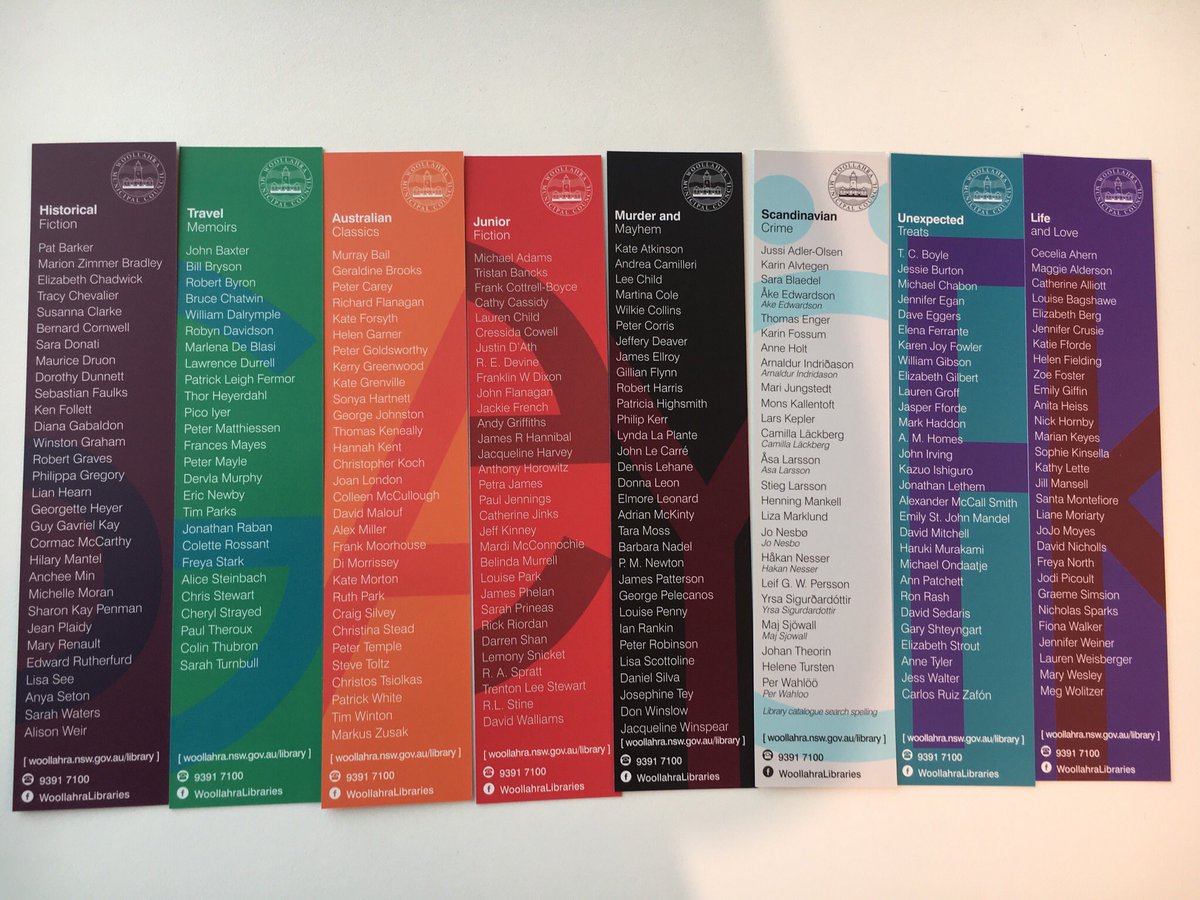 SarahJMorley's tweet image. Loving these these bookmarks from #WoollahraLibrary @woollahramc fantastic quotes AND recommended authors!