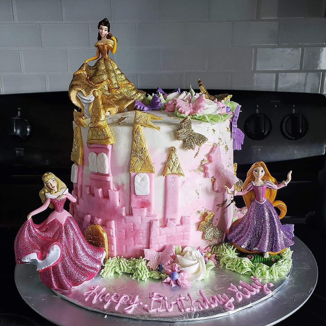 DelishDesignYYC's tweet photo. A Perfectly Pink Princess Palace Birthday Cake! #sparklesarealwaysagoodidea #dairyfree #disneyprincess #birthdaycake #buttercream #butterflies #yyc #supportlocal #delishdesigns https://t.co/Yo4Td0Tsa3