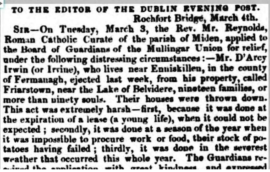 ciaranjreilly's tweet photo. @WHExaminer @WestmeathRoots @NamesField @Wmeathheritge The lecture focussed on a sample of 20 #evictions including those at #Friarstown in 1847 by the landlord D'Arcy Irvine where the homes of 19 families (90 people) were levelled by a ‘team of wreckers’ #irishfamine #irishhistory @WestmeathRoots @NamesField  @Wmeathheritge https://t.co/jfpkExVhS5