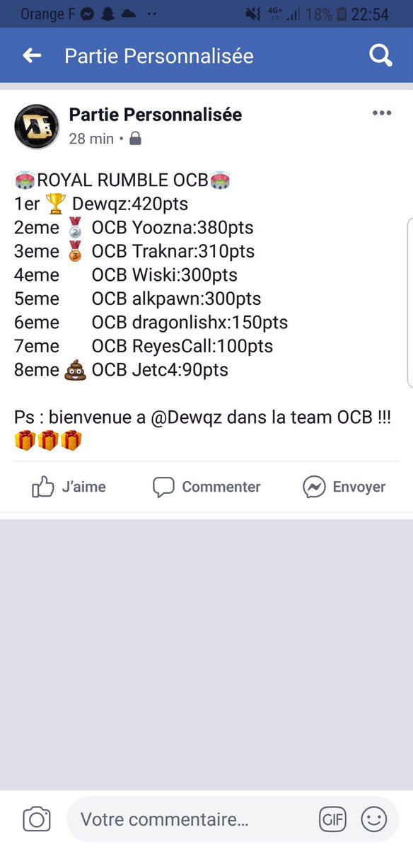 OCB__Gaming's tweet photo. Eh voici les résultats du 2 ieme ROYAL RUMBLE avec la Team OCB ! Cette édition a été emporté par @Dewqz_R6 suivi  de @PIsibert a la 2 ieme place et @DRobinChico ferme le podium ! Et c’est avec joie que @Dewqz_R6 rejoins la Team OCB Bienvenue a lui et gg aux membres OCB ! https://t.co/RaPefcFZQn