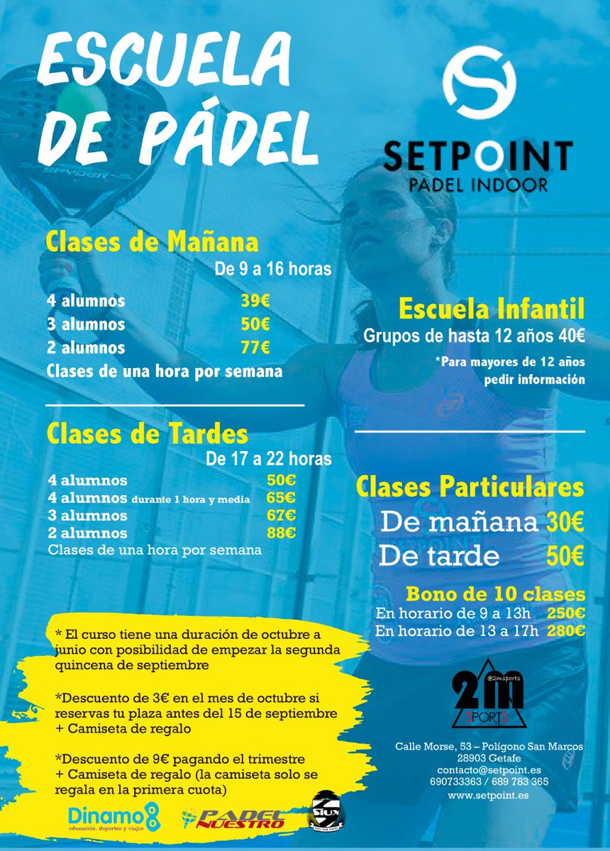 meli__garcia's tweet photo. Empezamos en septiembre!!! Todavía no has reservado tu plaza?? Inscríbete ya!
📱690 73 33 63 / 689 78 33 65
📩 escuela.setpoint@gmail.com/contacto@setpoint.es
#padel #escueladepadel #padelfemenino #padelmasculino #competicion #menores #setpointgetafe https://t.co/6SbOq2yRZu