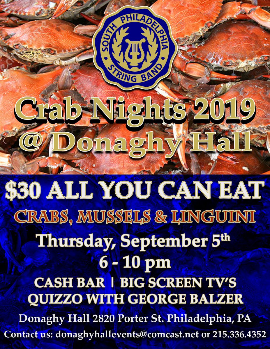 SPStringband's tweet image. Get ready folks this is it! The final crab night of the 2019 summer! Bar specials, giveaways, Quizzo, Eagles final preseason game on all TVs and the best crabs and mussels around! We hope to see all our regulars and if you have ever thought about checking out 9/5 is the night!