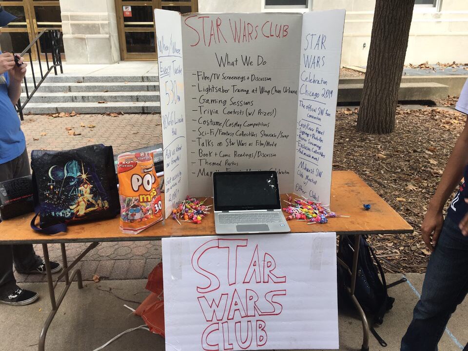 Thanks to everyone who came out to #QuadDay! We got 145 fellow fans signed up this year. Come out again this Tuesday, 8/27, at 7pm in 1065 Lincoln Hall for our Info Night! Enjoy free candy, learn more about SW Club, and get to know fellow fans of our favorite galaxy far, far away