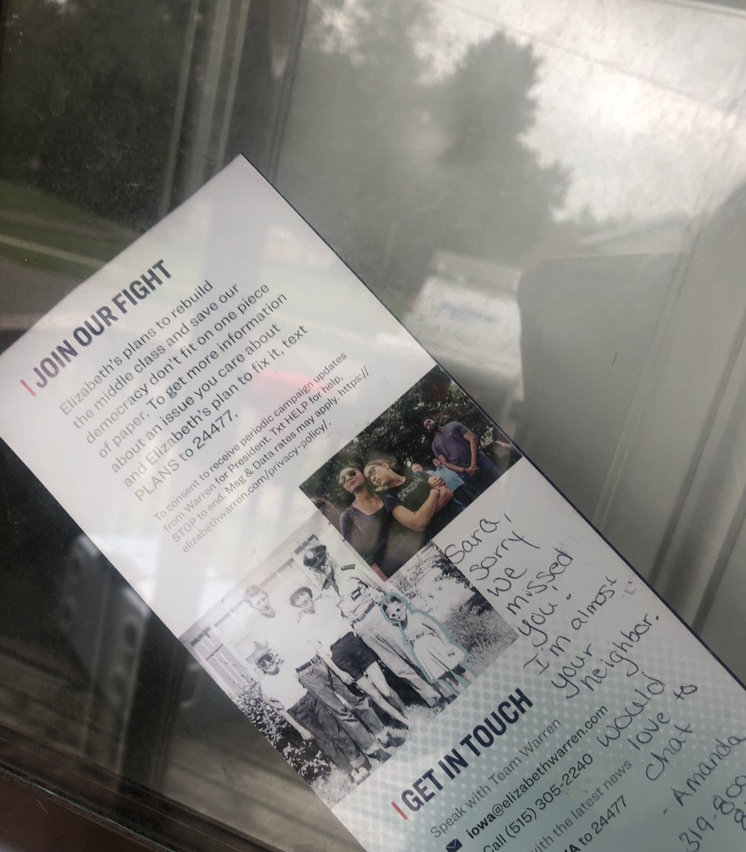 amanduhSMASH's tweet photo. Midterms I started leaving notes. 1 even ended on an organizers parents door. I received positive responses from most that found theirs. I may take 3 hours on 14 doors but, I pick up volunteers, get ppl not in VAN to happily agree to coffee, & im convincing #Warren2020 #warrenWOA https://t.co/8kKqLRFvUu