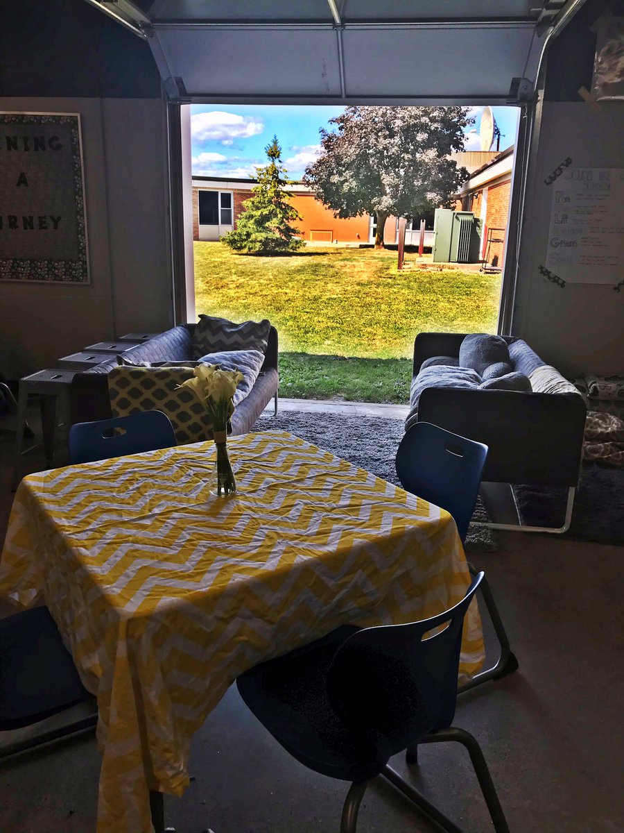 sciencedroehmer's tweet photo. Can you believe it’s the same room? 1st pic is my classroom in 2014 after @HornetPrincipal let me get a garage door. 2nd pic is from 2015 after I went all in next gen & reimagined my room. 3rd/4th are after renovating in 2019 with @SASMiddle What an evolution! #saslearningspaces https://t.co/VujznIi83d