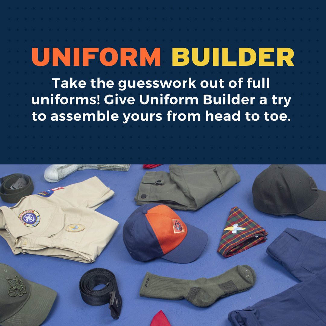 scoutshopBSA's tweet photo. We know that navigating that full uniform for the first time (or even the third time ๐ณ) can be a bit tricky, so try out the builder! ๐ https://t.co/s5OJgeFScQ
#ScoutShopBSA #BoyScoutsOfAmerica #ScoutingUniform #deals #UniformBuilder #ScoutsBSA #Venturing #CubScouts https://t.co/G12oSc35hN