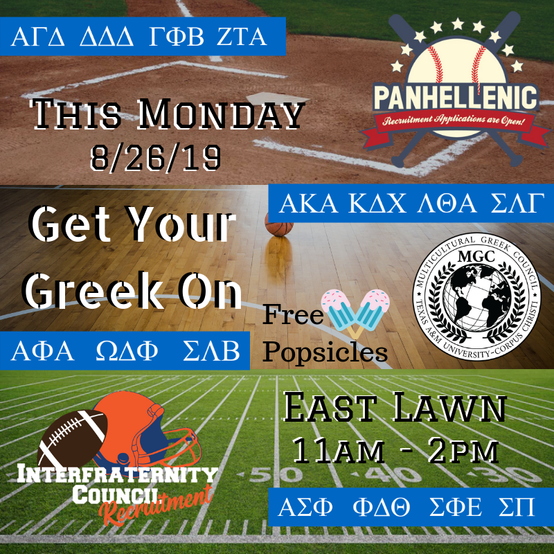 TAMUCCFSL's tweet photo. Interested in joining a Fraternity or Sorority? Come out to the East Lawn tomorrow 11am -2pm to learn how you can find a second home here on the Island Campus! #TAMUCC #TAMUCC23 https://t.co/35hlWOLPVz