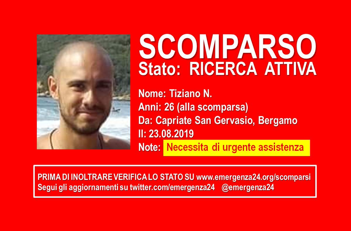 Emergenza24's tweet photo. PLEASE RT [26.08-00:40] CERCHIAMO UOMO (26 anni) #SCOMPARSO il 23.08.2019 da #Capriate San Gervasio #Bergamo – Necessita di urgente assistenza – Se lo vedi chiama le FFOO - Informazioni ed aggiornamenti: https://t.co/FekRUY3sQ7 https://t.co/tNevL2za5K