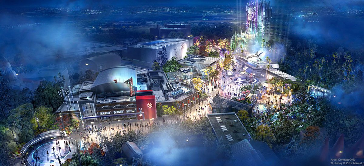 MCU_Direct's tweet photo. A Spider-Man attraction, a Doctor Strange-featured Sanctum, and an interactive Avengers Quinjet ride at the MCU-inspired Avengers Campus at @DisneylandToday (set to open next year) were announced today at the #D23Expo! https://t.co/vTYQa7sHUd