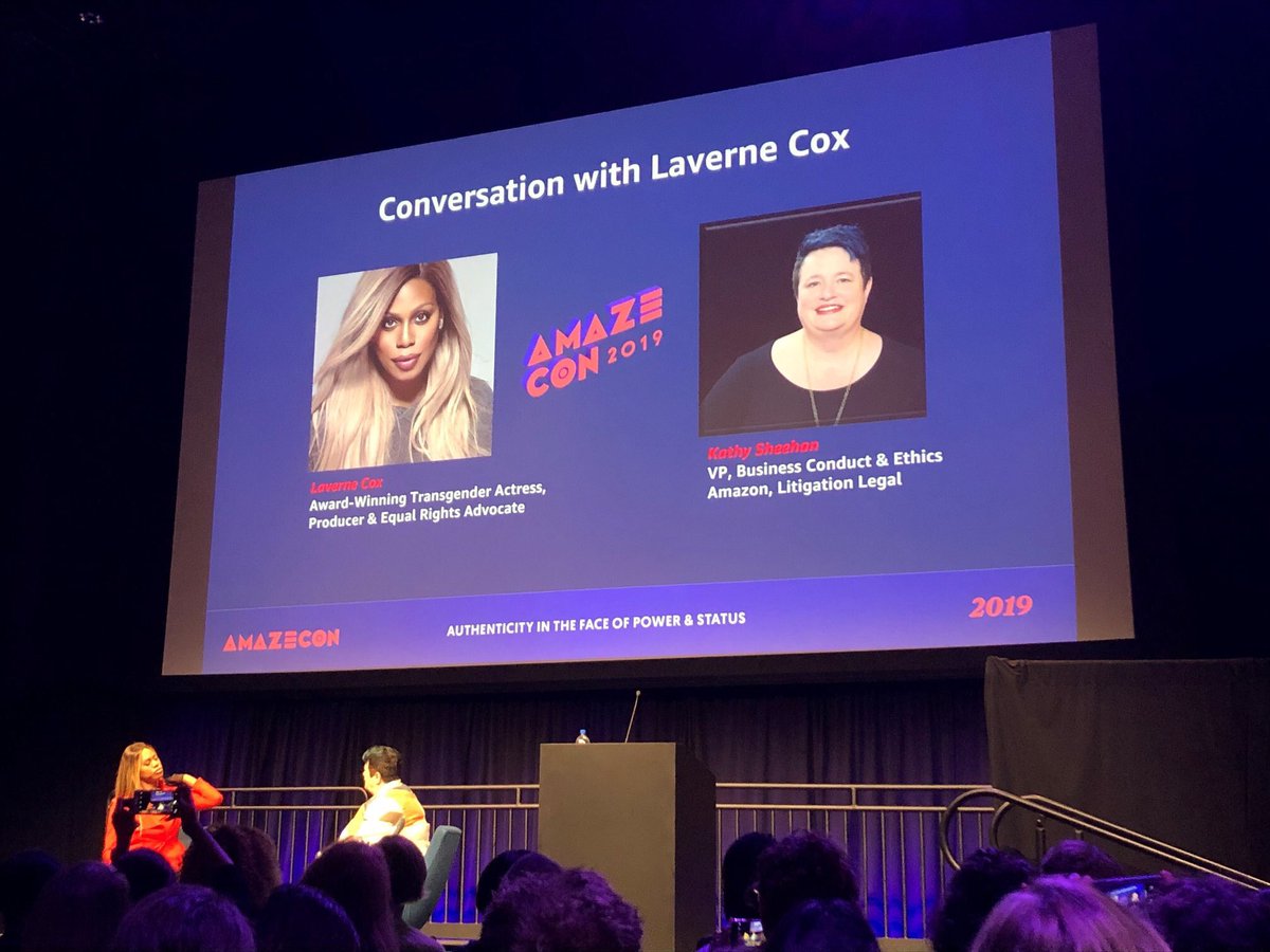 Embarrassingly late with this (Twitter password issues). I had the incredible honor of interviewing the fabulous <a href="/Lavernecox/">Laverne Cox</a> at AmazeCon, Amazon's global diversity conference. We talked about authenticity in the face of status and power. She's incredibly thoughtful and eloquent.