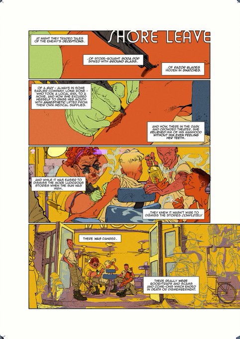 Found an old page from a short comic I made -- 2014 or 2015 maybe? If I can find the whole thing I'll post it, it might actually be good. I was into 80's Spanish comics at the time, so the palette is frickin' crazed :) 