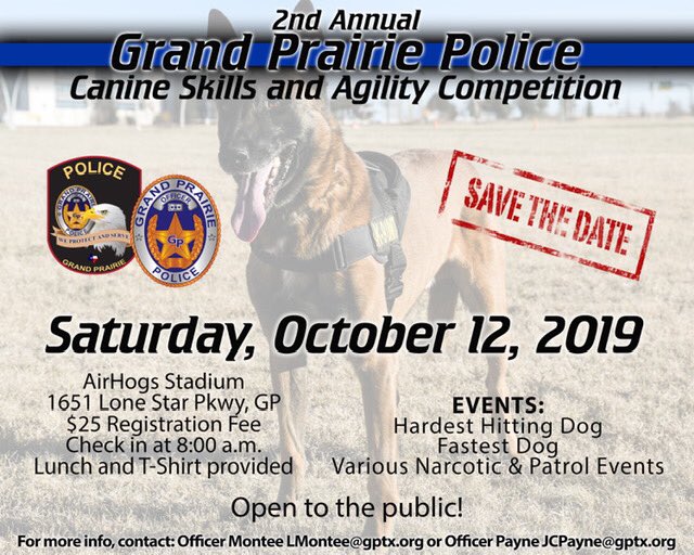 GPPD_K9_Unit's tweet image. #K9Jurek during the @GrandPrairiePD  &amp;amp; @GPPD_K9_Unit K9 Competition last year.  Join us this year as the completion is open for the public to watch.  See the flyer for more info.  #GPPD #K9Competition #policeK9