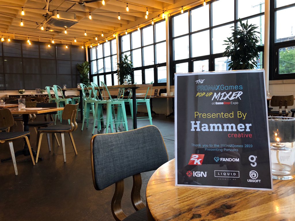 thegemaorg's tweet photo. Peep today’s set up for our #PromaxGames pop-up mixer hosted by @HammerCreative! If you’re at the @GameStop Expo stop by for some free drinks and hors d’oeuvres. See you in a few! 🎉 https://t.co/ujoMo1aPBD