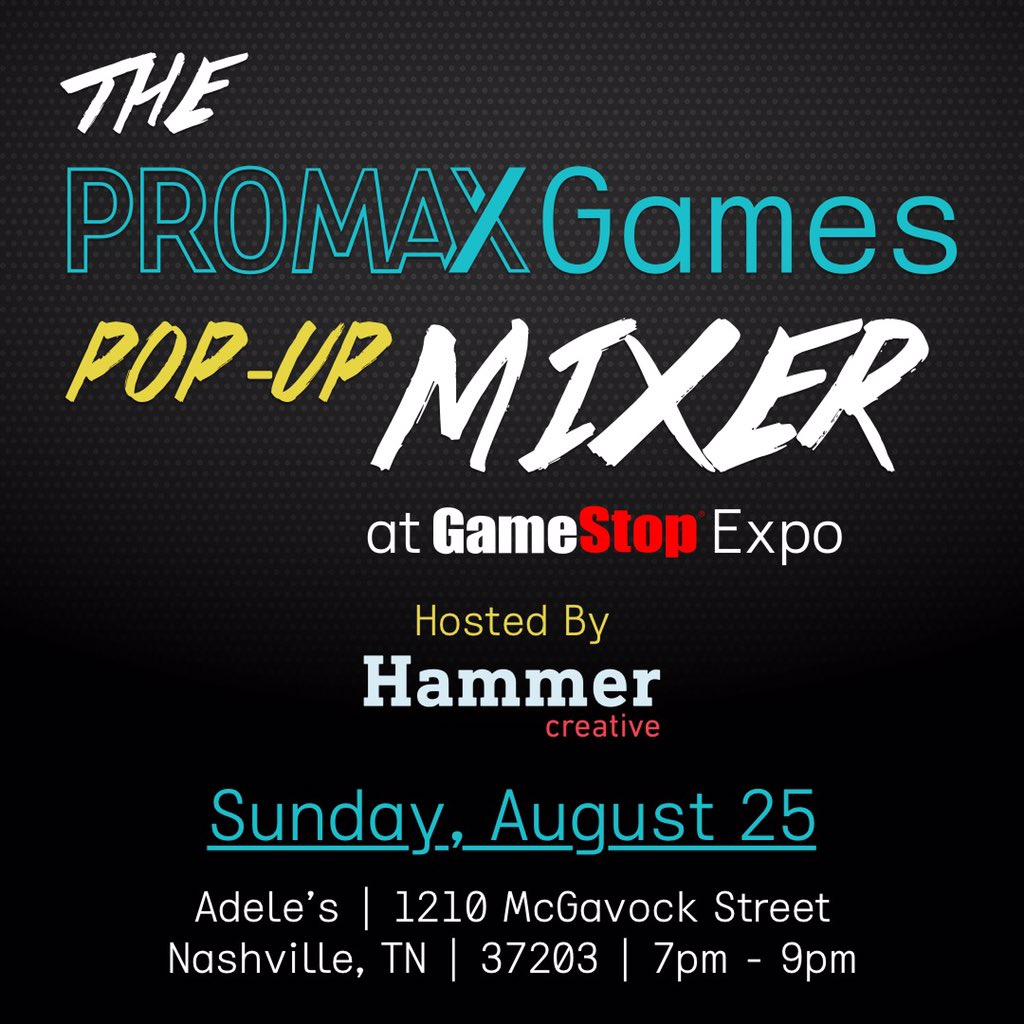 thegemaorg's tweet photo. Peep today’s set up for our #PromaxGames pop-up mixer hosted by @HammerCreative! If you’re at the @GameStop Expo stop by for some free drinks and hors d’oeuvres. See you in a few! 🎉 https://t.co/ujoMo1aPBD