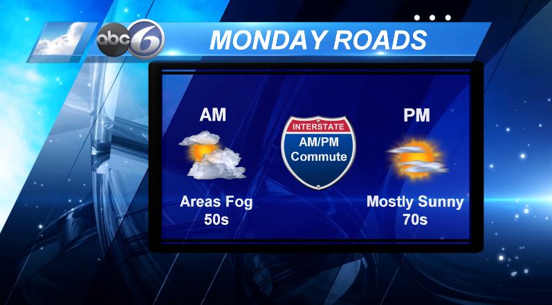Weather really shouldn't be much of a factor for your commutes on Monday.  You may see areas of fog in the morning, but that should be about it.