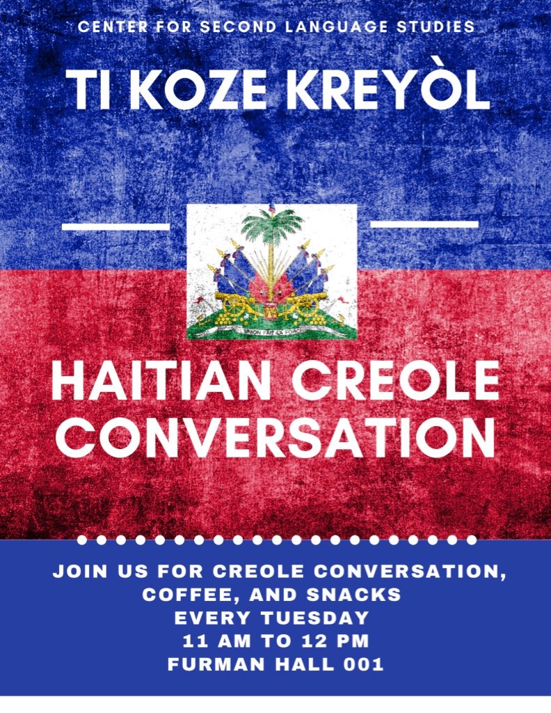 Vandy_VCL's tweet photo. You want to improve your Haitian creole proficiency? then the Center for Second Languages, Furman 001 is the right place to come. Stop by this Tuesday by 11am for a coffee with snacks conversation hours.

#conversationhours @vandycft https://t.co/VfdjWMP7kT