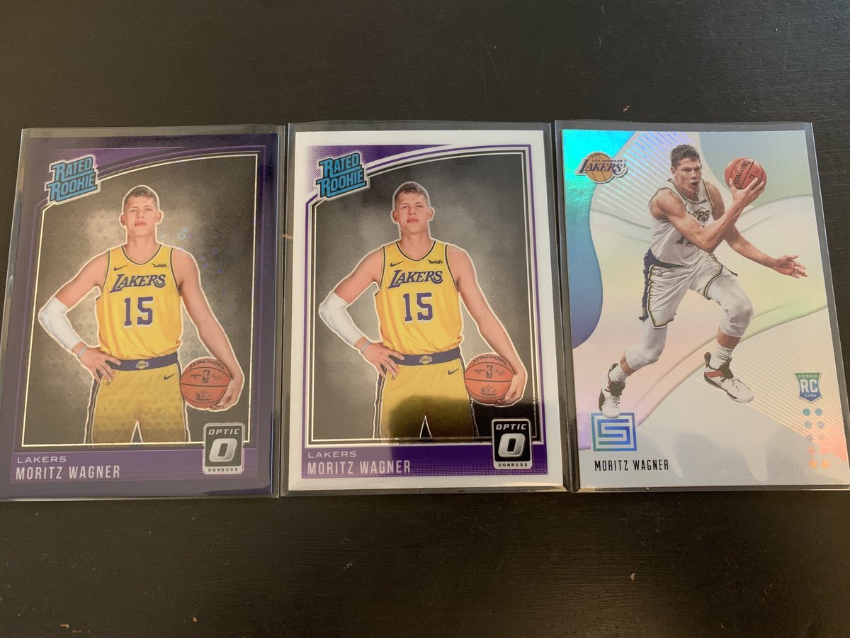 dcnowlan's tweet photo. Moritz Wagner RC lot. Status #150c Optic # 197, and Optic # 197 purple fast break parallel. $4 shipped PWE non-machinable. #lakers #michigan #wolverines #wizards #washington #sportscards #tradingcards @OnReplin @HobbyConnector https://t.co/fyrZsARSIW