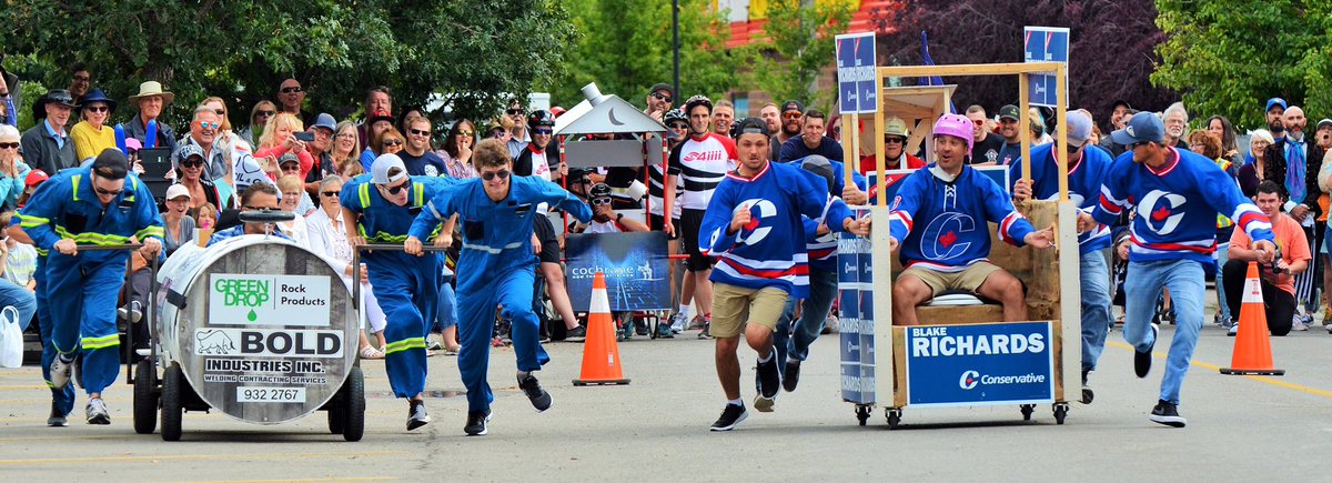 BlakeRichardsMP's tweet photo. Team Richards was thrilled to participate in the #Cochrane Outhouse Races today, some healthy competition with MLA @PeterGuthrie99 - all for a good cause https://t.co/9i31mG3UKP