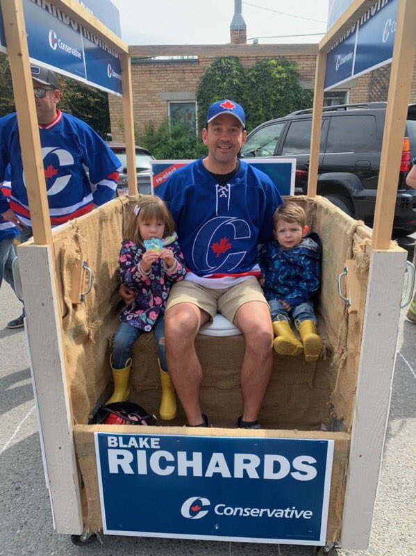 BlakeRichardsMP's tweet photo. Team Richards was thrilled to participate in the #Cochrane Outhouse Races today, some healthy competition with MLA @PeterGuthrie99 - all for a good cause https://t.co/9i31mG3UKP