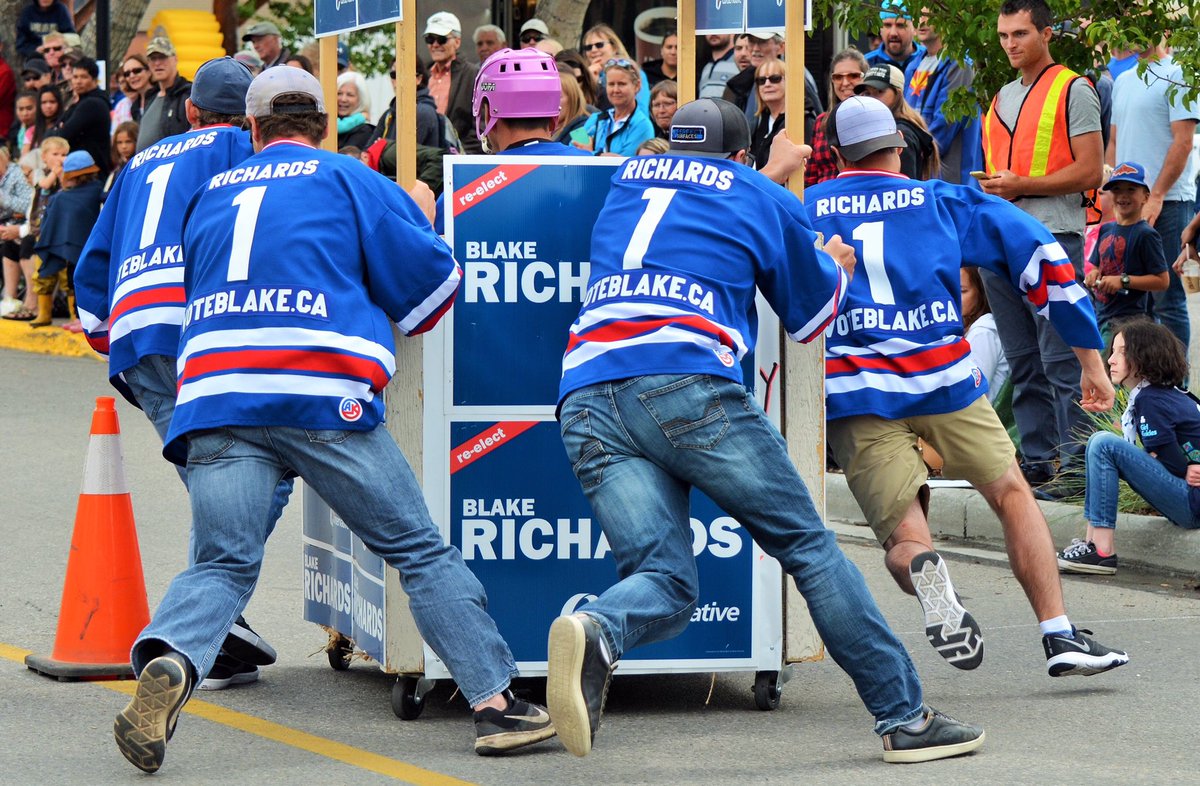 BlakeRichardsMP's tweet photo. Team Richards was thrilled to participate in the #Cochrane Outhouse Races today, some healthy competition with MLA @PeterGuthrie99 - all for a good cause https://t.co/9i31mG3UKP