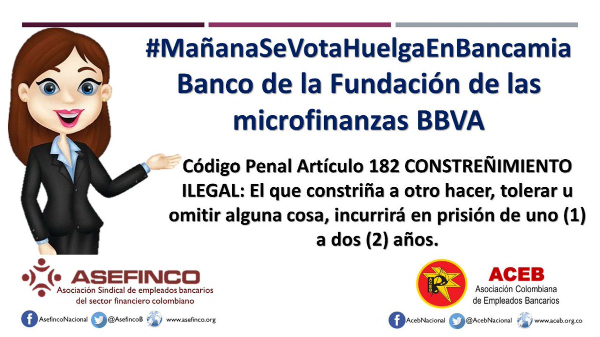 IbarraDimar's tweet photo. #MañanaSeVotaHuelgaEnBancamia
SEÑORES GERENTES DE BANCAMIA REPRIMIR EL DERECHO DE VOTAR A LA HUELGA ES UN DELITO INCURRE EN PRISION DE UNO (1) A DOS(2) AÑOS https://t.co/NPMcB1W0YT
