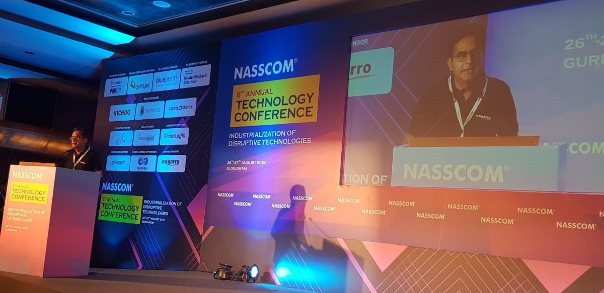Nagarro's tweet photo. @mfuloria, CEO of Nagarro, delivering the opening note at NASSCOM's 6th Annual Technology Conference 2019. This year's conference is on 'Industrialization of Disruptive Technologies,' and is being held in Gurgaon, India between Aug 26-27. #NATC2019 #NASSCOMTECHCONF2019 https://t.co/4T0q3Cb2bW