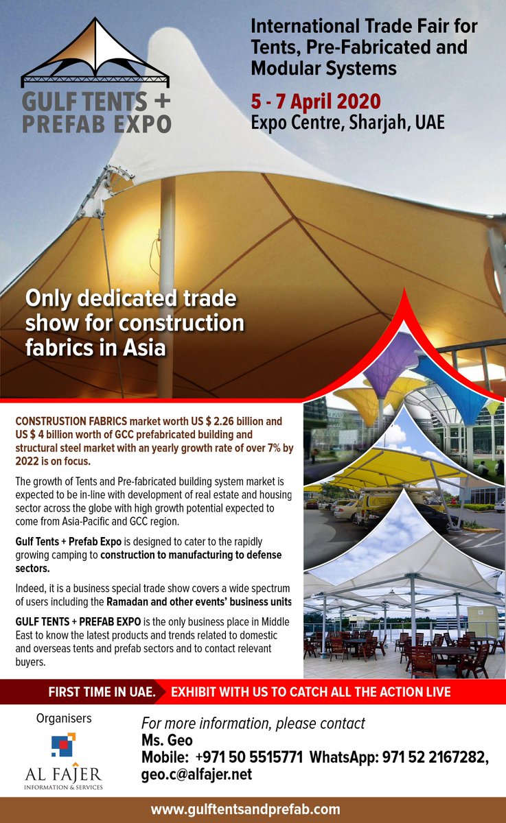Announcing rescheduled dates for #GulfTents+Prefab Expo 2020

exhibit with us to catch all the action live!!
More information at gulftentsandprefab.com