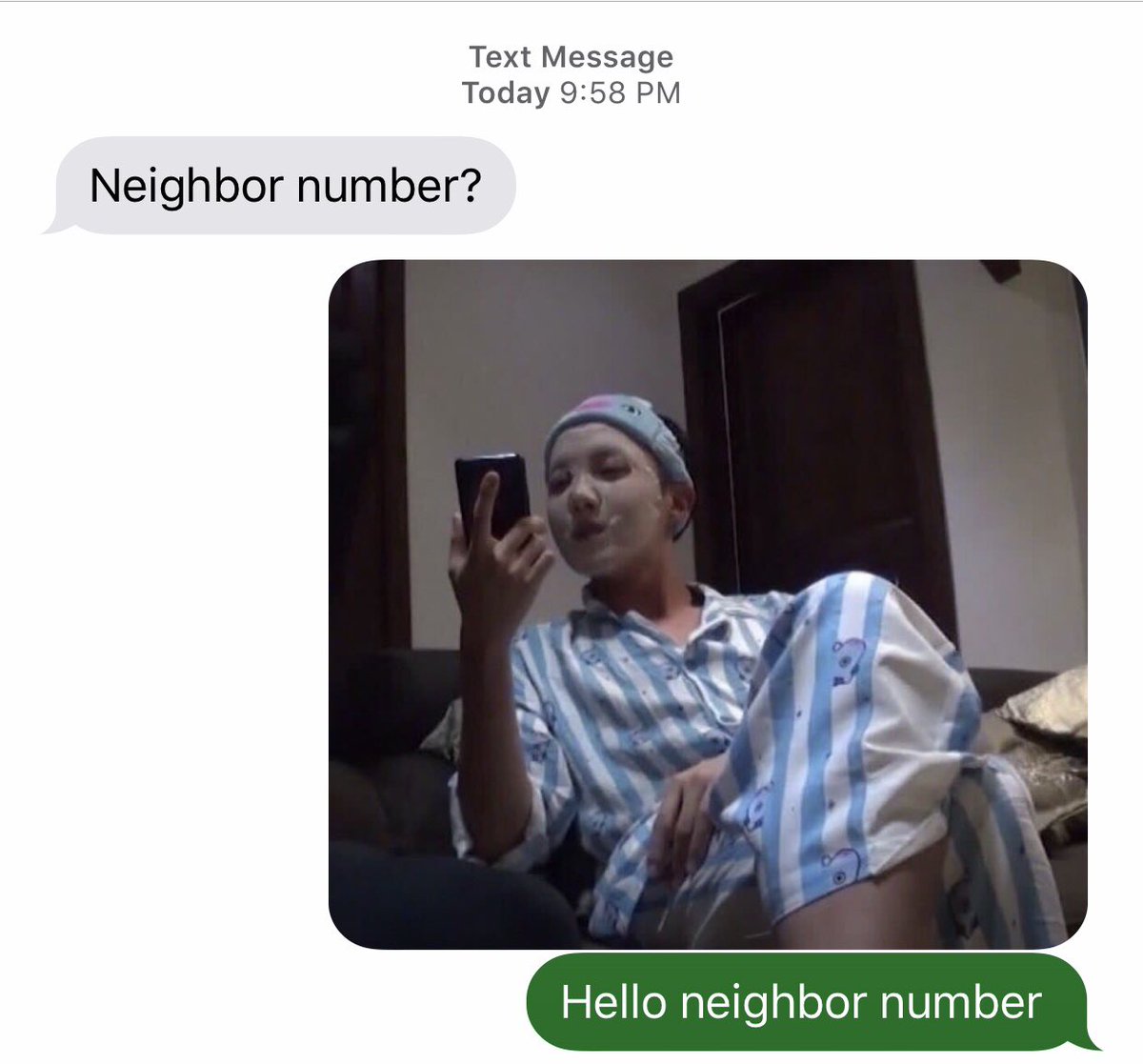 _MissRight___'s tweet photo. I knew this eventually would happen
😂 I had to reply back
@BTS_twt
#btsmemes
#neighbornumber https://t.co/xIHZBgexEc