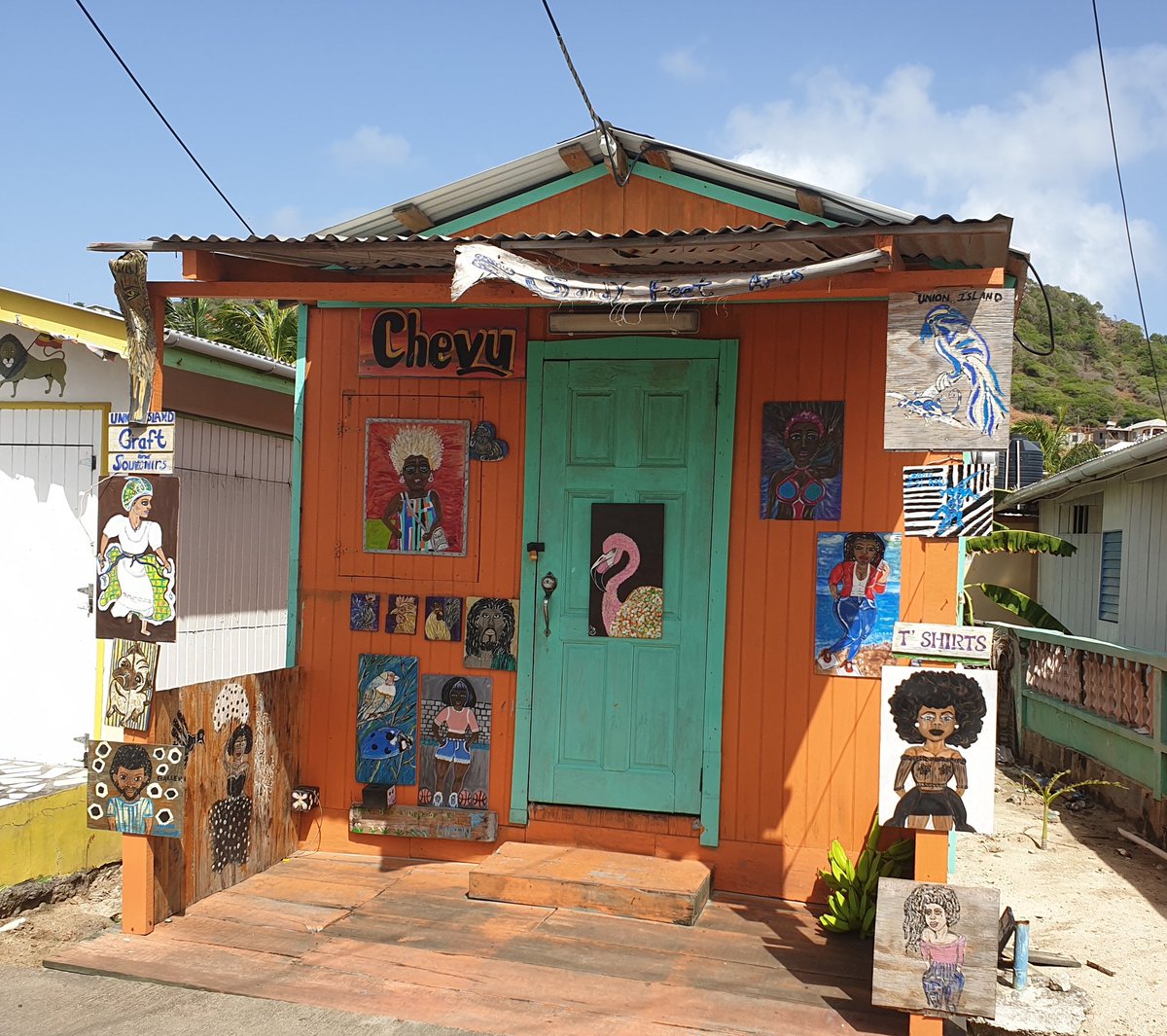 CaribbeanAndCo's tweet photo. The shops in Clifton, one of two town on Union Island (part of St Vincent & The Grenadines) are so colorful and inviting! #SVG #DiscoverSVG #STC2019 #ccSVG https://t.co/CH6DouU1Gj
