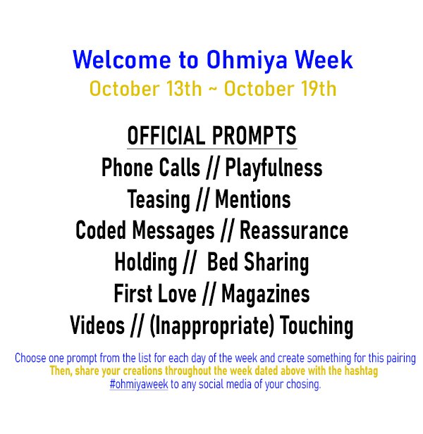 ArashiWeek's tweet photo. Calling all #Ohmiya shippers! It's time to announce the #OhmiyaWeek prompts@ Are you ready to fill everyone's timeline with OhmiyaSK again? This is your week! https://t.co/UsKbAqW0wv