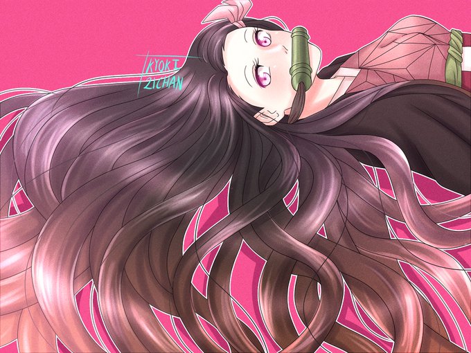 AlbuさんがTwitterに投稿した竈門禰豆子(鬼滅の刃)のイラスト。