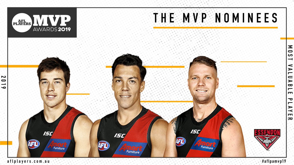 #AFLPAMVP19 nominees are in for <a href="/essendonfc/">Essendon FC</a> 👇

aflplayers.com.au/article/2019-m…