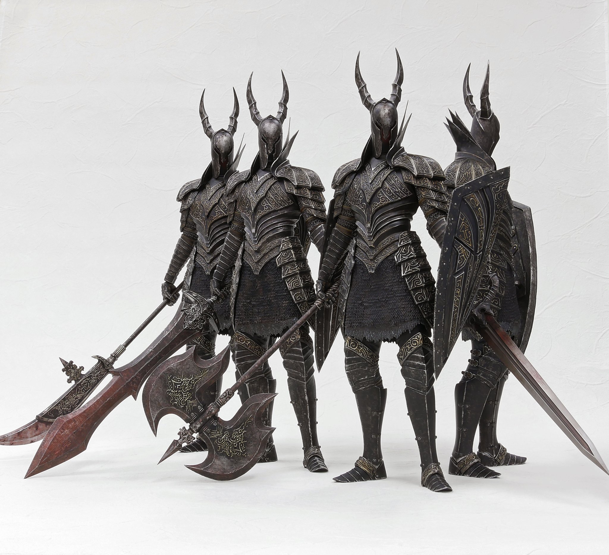 Gecco Corp Dark Souls Kurokishi Black Knight 1 6 Scale Statue Check Out The Scorched Surface Of The Black Knight Armor With The Interchangeable Weapons Black Knight Sword Greatsword Greataxe And Halberd