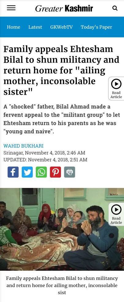 majorgauravarya's tweet photo. Another one of @OfficialDGISPR’s e-Jihadis bites the dust.

Pic 1: e-Jihadi says his mother hasn’t taken medicine for 3 days due to medicine shortage in Kashmir👉24 Aug 2019

Pic 2: Reality. Kashmiri mother asking son to shun terrorism👉4 November 2018.

Substandard Pak IW. https://t.co/1MN9Hl1LW8