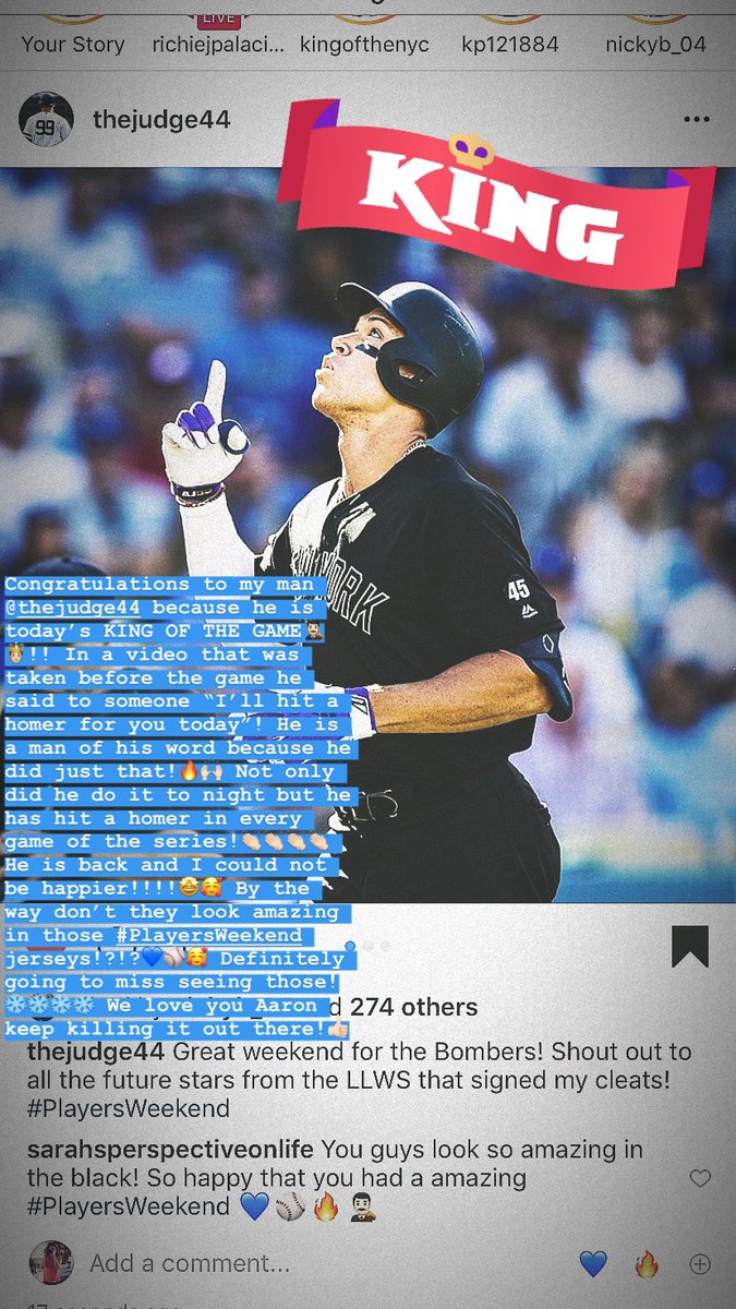 PhotographyS99's tweet photo. Congratulations to @TheJudge44 because he is today’s #KingOfTheGame #PlayerWeekend 🤴🏻👨🏻⚖️👏🏻💙⚾️🔥❄️🤩🙌🏻 https://t.co/ltt7i8bcQf