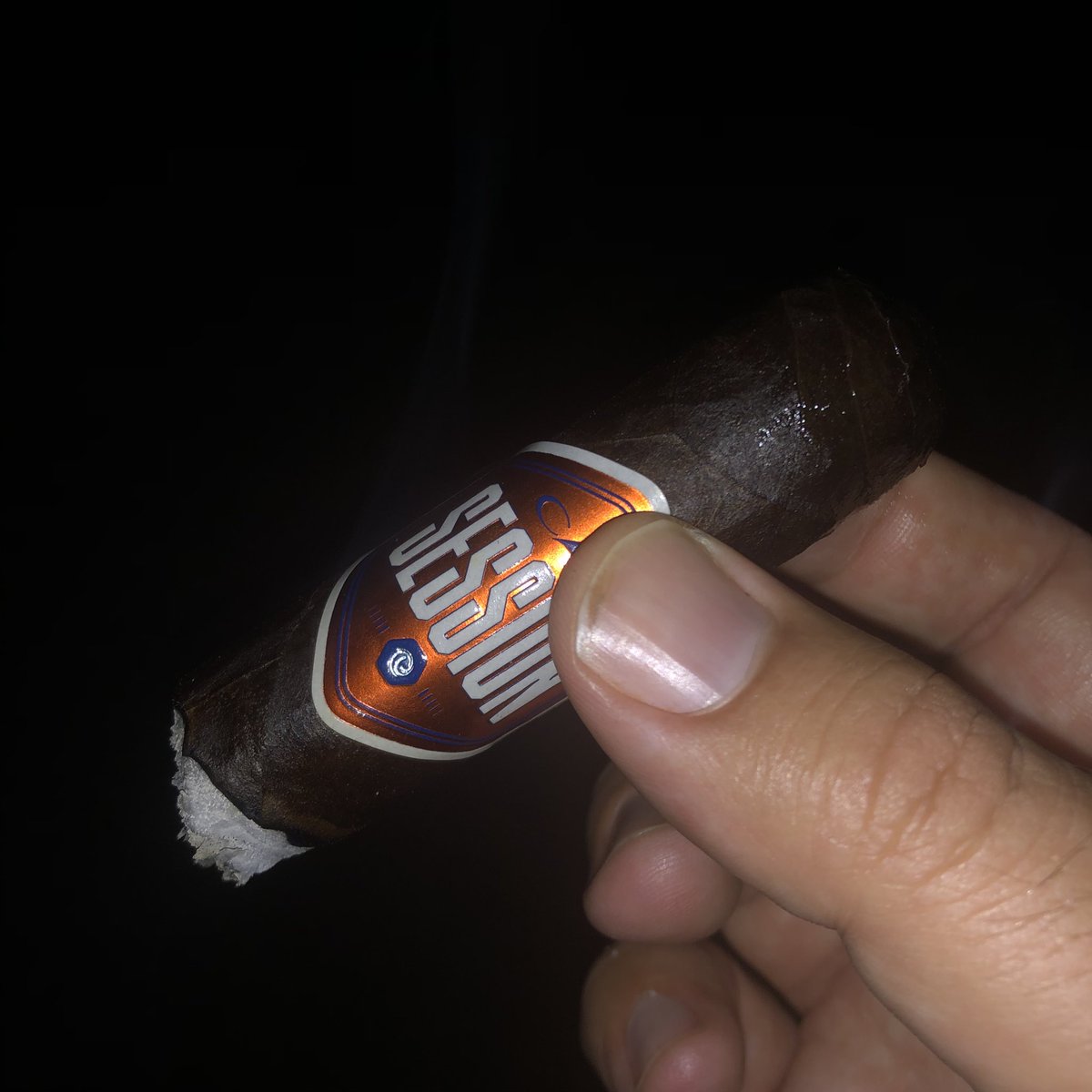 JacobWischoff's tweet photo. Perhaps the darkest cigar I have ever smoked. Pretty strong and overwhelming aroma. Really full bodied and takes a bit of time to fully smoke. Would enjoy another one, but perhaps enjoy them just a tad lighter wrapper. Good evening smoke. @caocigars #CAOSession #Cigars https://t.co/ajd8NZTzXS