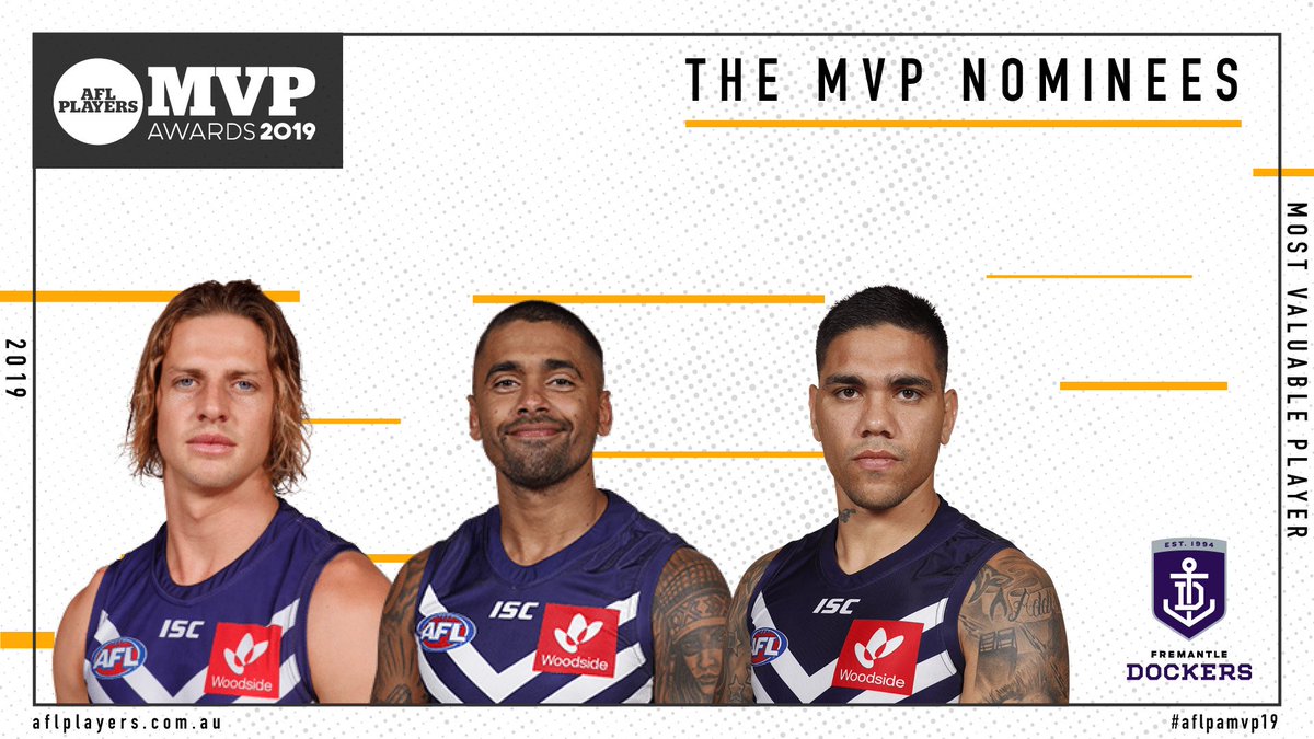 #AFLPAMVP19 nominees are in for the <a href="/freodockers/">Fremantle Dockers</a> 👇

aflplayers.com.au/article/2019-m…