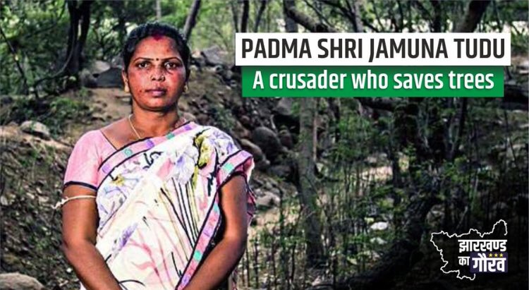 #JharkhandPride- Padma Shri Jamuna Tudu has single-handedly waged a war against forest mafia, which was responsible for illegally cutting trees. She & her team have been pivotal in protecting 50 hectares of #forest. Salute to #JamunaTudu- the #LadyTarzan of #India. @dasraghubar