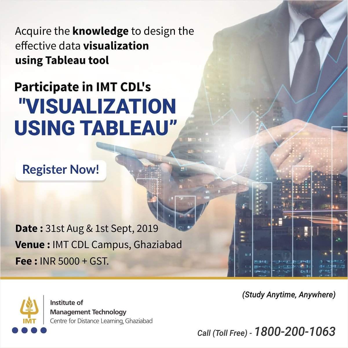 IMTCDL's tweet photo. Learn to design significant data representation using Tableau system. Participate in IMT CDL's "Visualization using Tableau" for its students and alumni. Visit: https://t.co/RLK0CZ62Vf
.
.
#mdp #tableau #Datavisualization #datamanagement #IMTstudents #IMTalumni https://t.co/N3HYNy6sd8