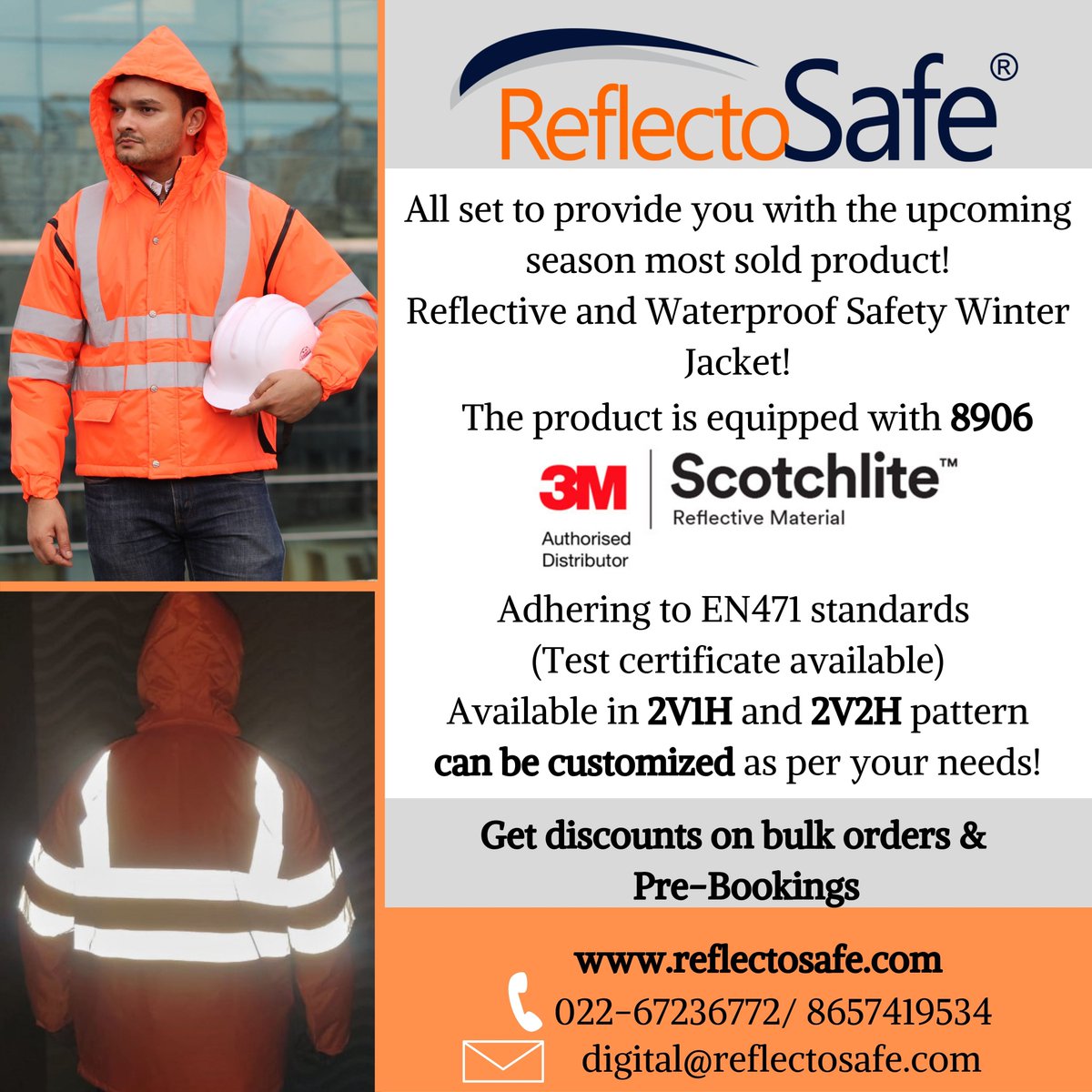 Reflecto_Safe's tweet photo. OPENED FOR ORDERS! All set to manufacture the upcoming seasons best seller Safety Reflective Winter Jacket. Connect with us on https://t.co/XXjIHyRr7p to get special offers &amp; discounts on bulk orders!
#Winteriscoming #Safety #Waterproof #Warm #Reflective #PPE #OHS #Winterjacket https://t.co/kpx5pODy2V