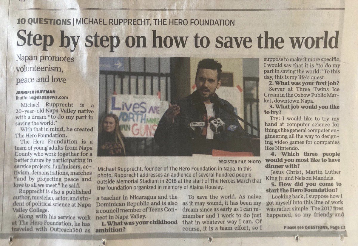Check out this article in the @NapaRegister if you wanna learn more about The Hero Foundation! Thank you so much to the Napa Register for the opportunity!

Be a Hero!

#theherofoundation #hfnapavalley #hf #beahero #beahero #napavalley #naparegister