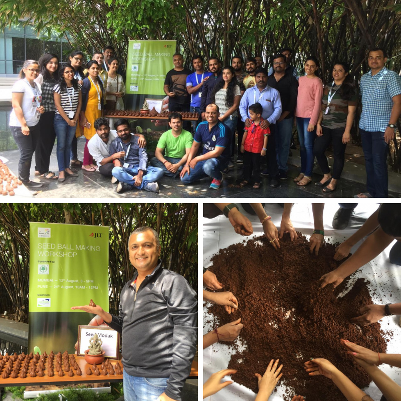Indiaat75's tweet photo. JLT India in partnership with @HariDharti and Green Mission India conducted Seedball Making workshop in Pune on 24th August. 35 employees participated who were joined by Mr @DineshDeo21, CEO JLT. They made seedballs in the form of Modaks for the forthcoming Ganesh Festival. https://t.co/qyYBFTDadx