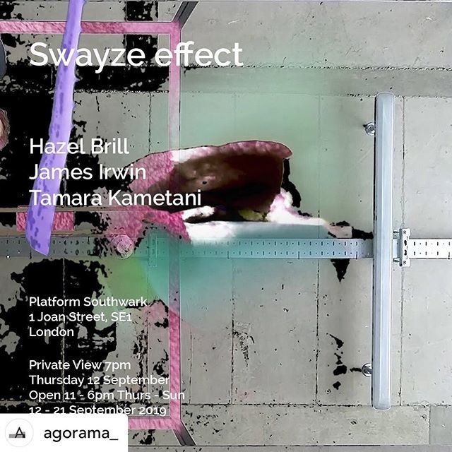 Really excited to be showing new work here! Hope you can join me on Sep 12 ⚡️⚡️⚡️ • @agorama_ Please join us for Swayze effect, our upcoming exhibition featuring @hazel_brill , @james_irwin and @tamarakametani , opening 12 September, 6pm @platformsou… ift.tt/2U41aMw