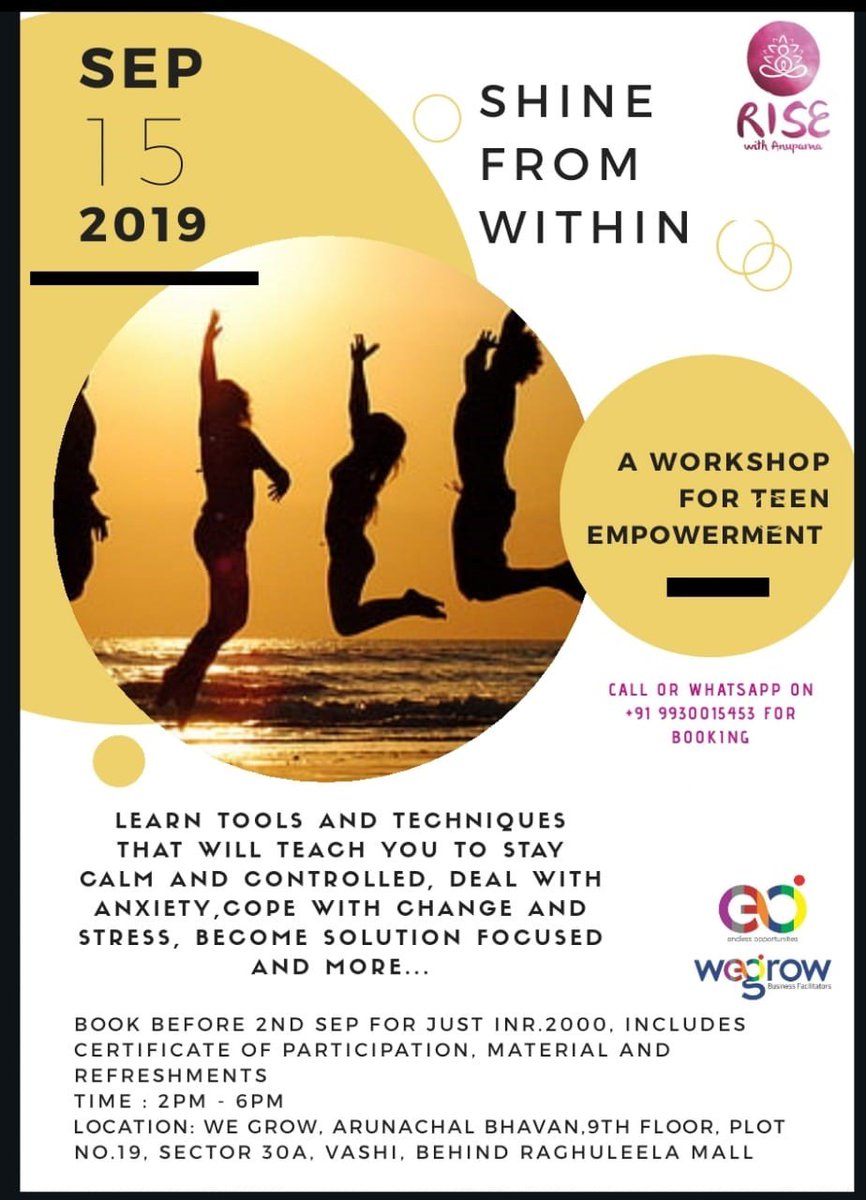 OwWegr's tweet photo. A Workshop for teen empowerment to be conducted at Wegrow premises on 15th September'2019

https://t.co/CyFzCKTuSG

#wegrow #shareoffice #shareofficespace #coworking #Space #startofficespace #officespaceforrent #coworkinglife #futureofwork #workplace #coworkingoffice https://t.co/p6TdtuQx7K
